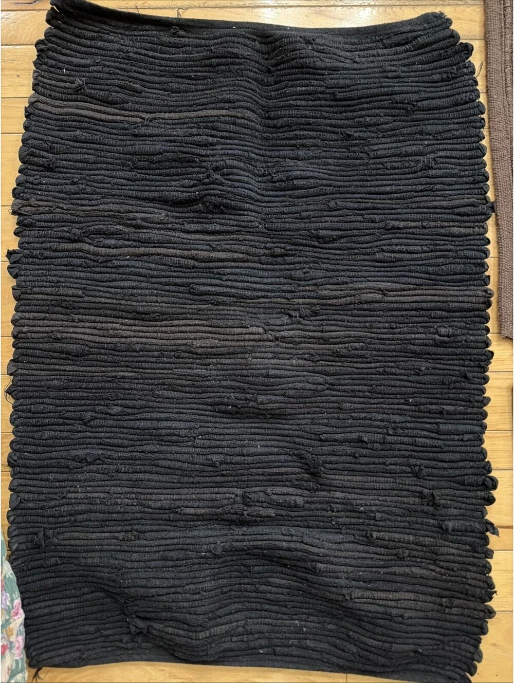 Lot 3 VTG Rag Rugs Black Brown Area Throw Rustic Farm Country Washable Neutral